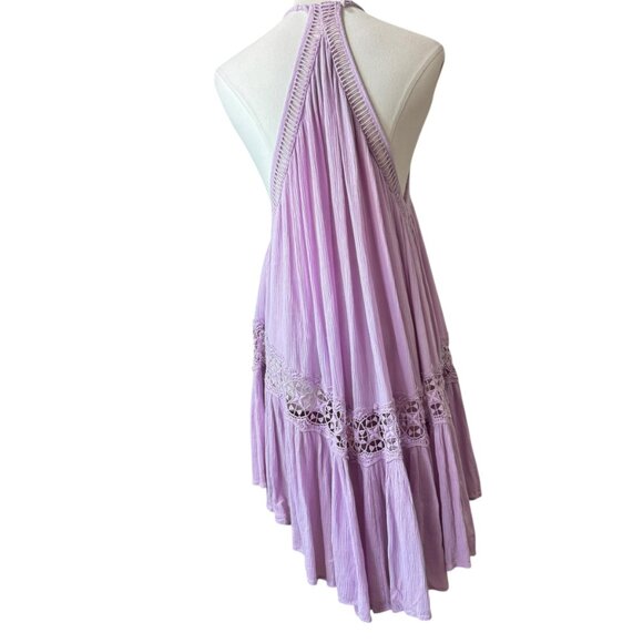 Free People Lilac Lace Halter Mini Dress Boho Festival Style Size S - Picture 5 of 8